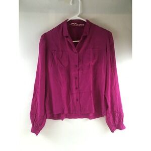 Star of India Blouse Shirt Women's Size L Fuchsia Pink Front Pockets Button Down